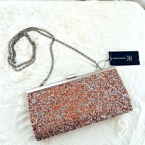 INC Lexy Minaudiere Clutch/Crossbody Faux Leather Pink Rhinestone Crystals